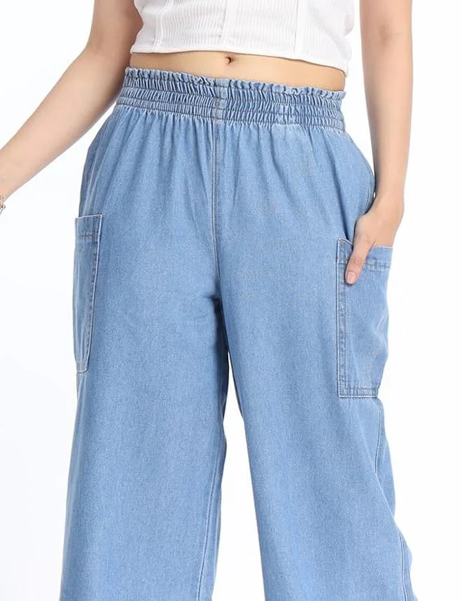 inkd Denim Divine Women's Wide Leg Jeans - High-Rise | 100% Cotton| Enzyme Wash | Elasticated Waistband | Jeans for Women for Women | Best Price UAE